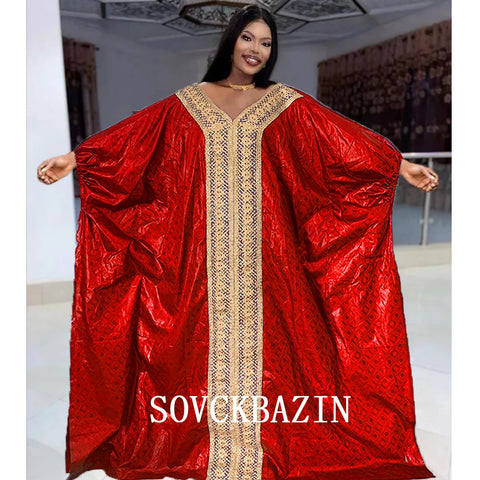 Image of Women Riche Bazin Original Robe Traditional Brocade Embroidery Dress-FrenzyAfricanFashion.com