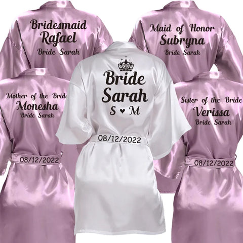 Image of Customized Logo Wedding Bathrobe Faux Silk Bridal Robe Bride Bridesmaid Wedding Robes Woman Bachelorette Hen Party-FrenzyAfricanFashion.com