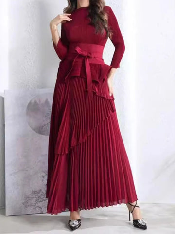 Image of Women Turtleneck Lace-up Gathered Waist Tops With Irregular Lantern Skirt-FrenzyAfricanFashion.com