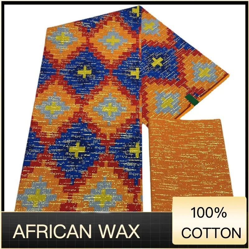 Ankara African Fabric kente gold Real Wax Dress Craft DIY Cotton 4+2yards-FrenzyAfricanFashion.com