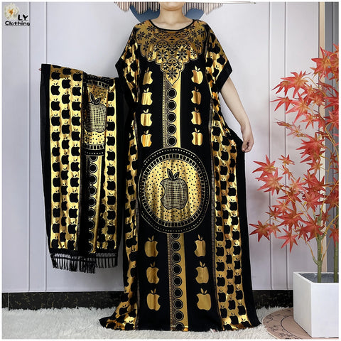 Image of Abaya Dress Short Sleeve Cotton Loose Robe With Big Scarf Maxi-FrenzyAfricanFashion.com