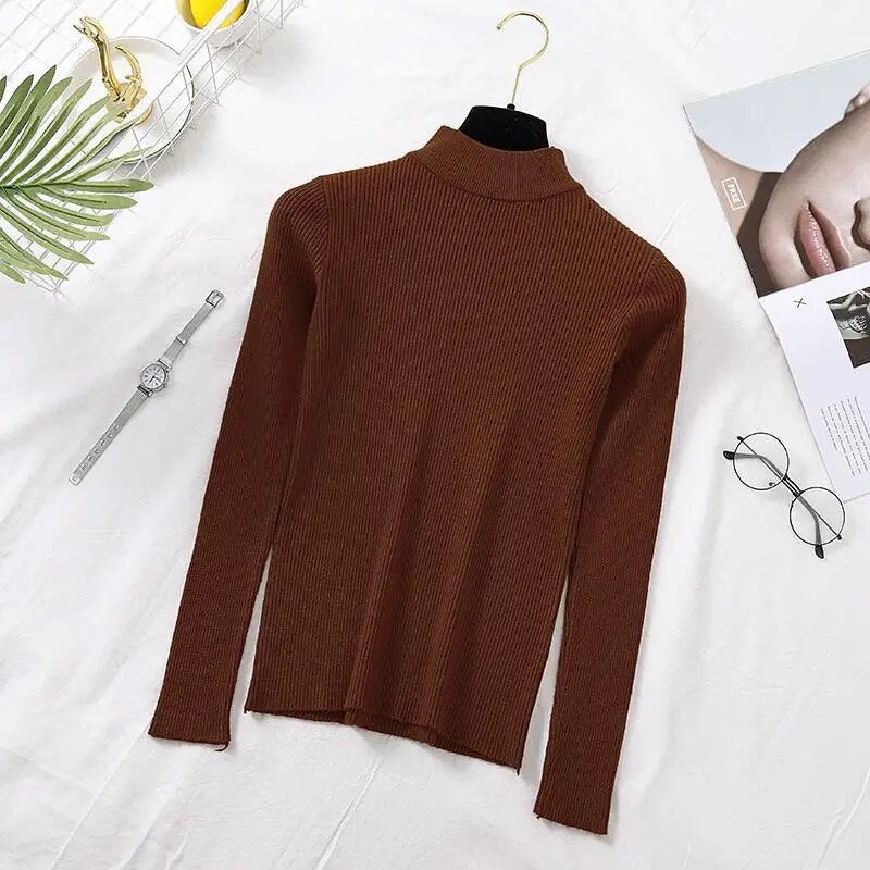 Women Sweater Turtleneck Knitted Long Sleeve Winter Black Pullover-FrenzyAfricanFashion.com