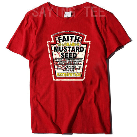 Image of Faith As A Grain of Mustard Seed Women&#39;s and Men&#39;s Christian Parody T-Shirt Tops Funny Aesthetic Clothes Short Sleeve Blouses-FrenzyAfricanFashion.com