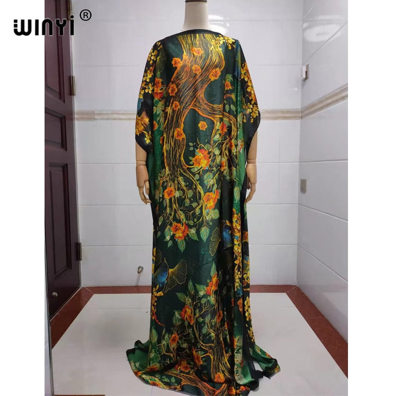 Fancy Abaya Dress Women Print Bohemia Hijab Loose Muslim dress-FrenzyAfricanFashion.com