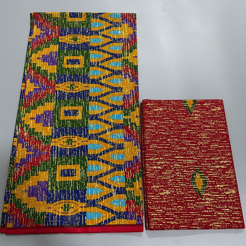 Image of Pink Kente Fabric Wax Print 2+4 Yards African Golden Cotton Newest Style Ankara-FrenzyAfricanFashion.com