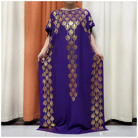 Image of Women Dubai Stretch Print Loose Fit Elegant Dresses Caftan Moroccan Robe With Headscarf-FrenzyAfricanFashion.com