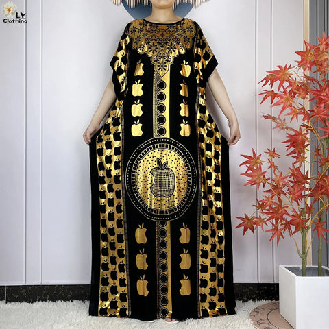 Image of Abaya Dress Short Sleeve Cotton Loose Robe With Big Scarf Maxi-FrenzyAfricanFashion.com