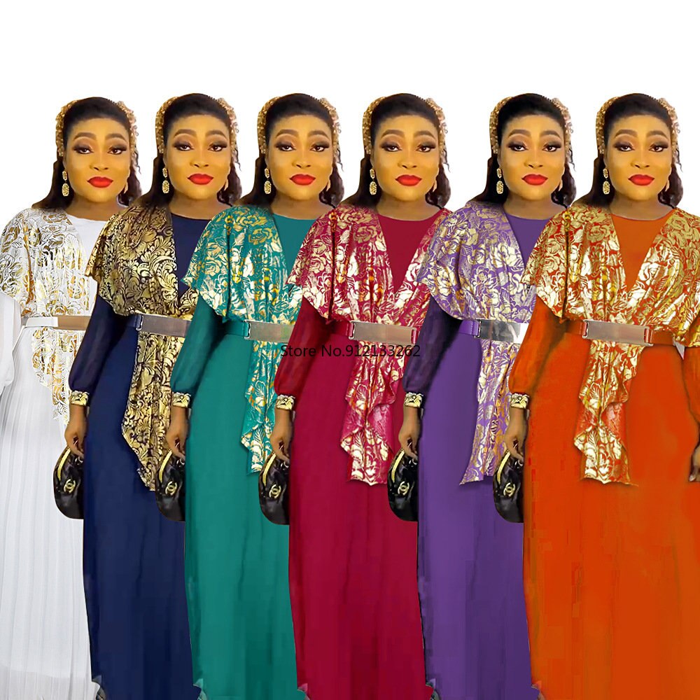 Chiffon Dresses Women Plus Size Evening Party Long Dress Dashiki Print Muslim Abaya Kaftan-FrenzyAfricanFashion.com