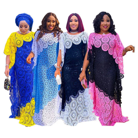 Image of Party DressesWomen Sleeveless Free Size Lace Embroidery Long Maxi Dress African Clothes-FrenzyAfricanFashion.com