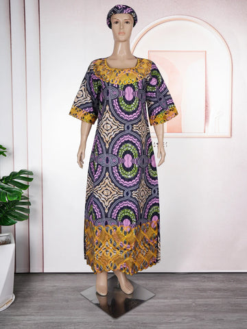 Image of Plus Size African Clothes for Women 2024 New African Dashiki Ankara Print Robe Bazin Design Wax Wedding Party Dresses-FrenzyAfricanFashion.com