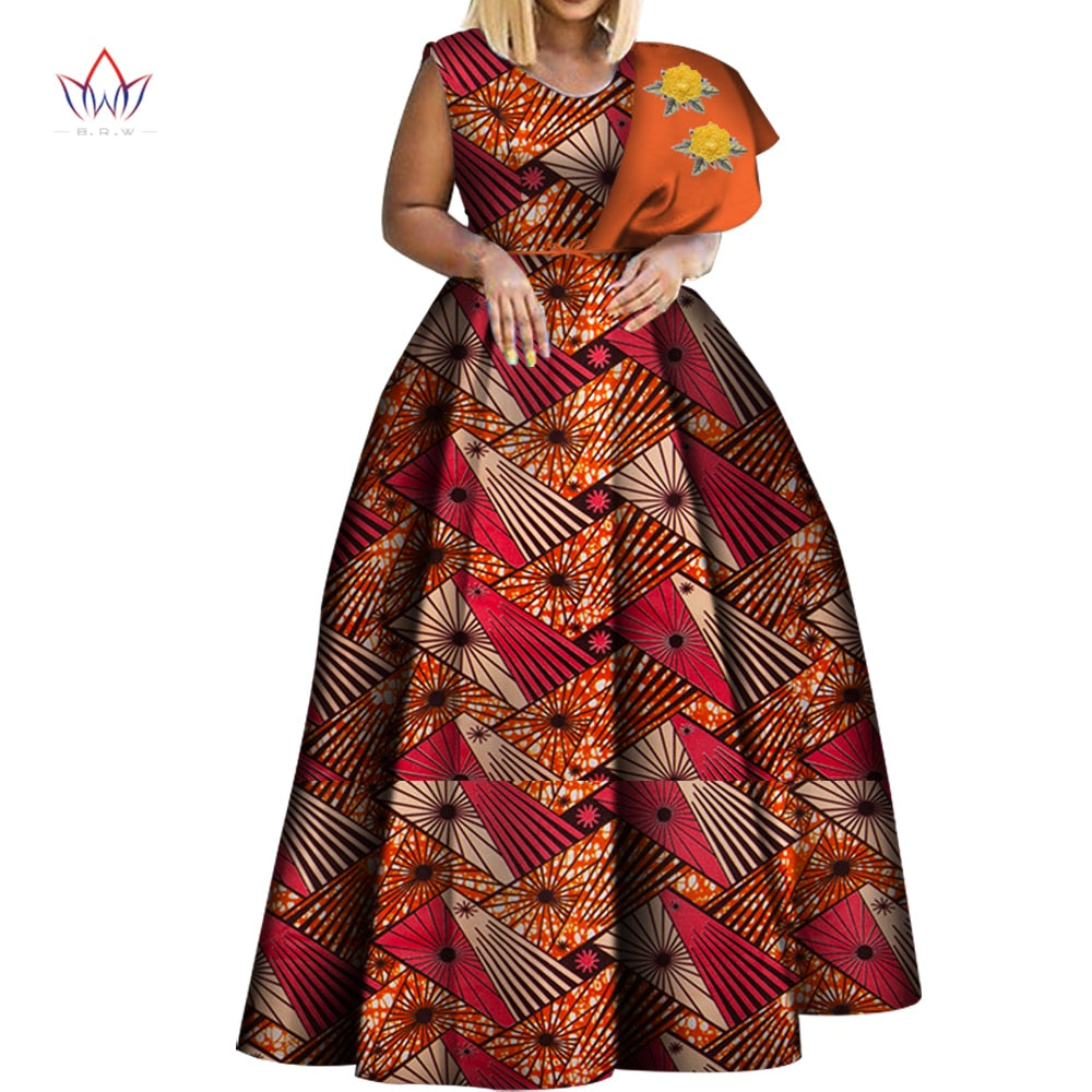 Dashiki African Print Dresses One-shoulder Party Dress Plus Size African Dresses-FrenzyAfricanFashion.com