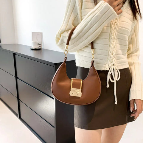 Image of PU Solid Color Single Shoulder Women's Bag Versatile Underarm Bag-FrenzyAfricanFashion.com