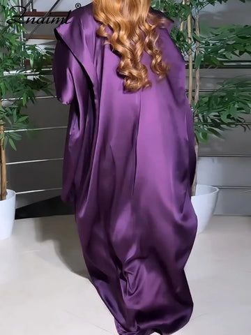 Image of Purple Maxi Dress Women Half Sleeve Straight Loose Fit Evening Party-FrenzyAfricanFashion.com