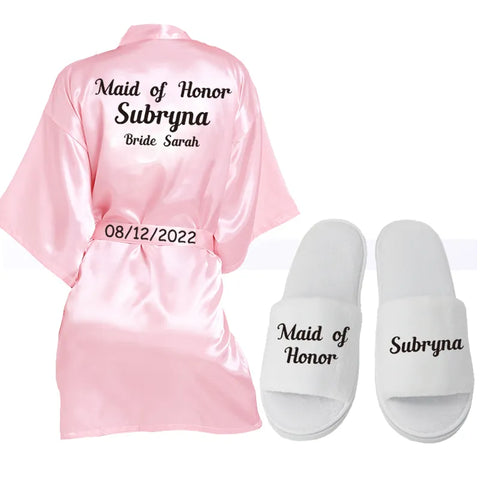 Image of Customized Logo Wedding Bathrobe Faux Silk Bridal Robe Bride Bridesmaid Wedding Robes Woman Bachelorette Hen Party-FrenzyAfricanFashion.com