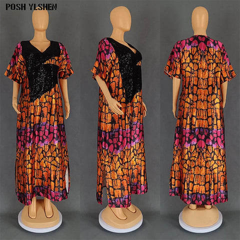 Image of Plus Size Abaya African Dresses Women Sequins Caftan Long Maxi Lenis-FrenzyAfricanFashion.com