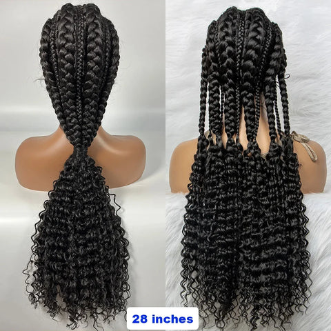 Image of Synthetic Lace Front Cornrow Braids Wigs 28 Inch Double Dutch Braids Handmade Twist Braided Wigs with Baby Hair-FrenzyAfricanFashion.com