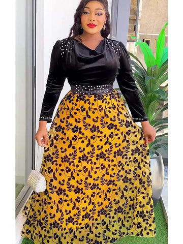 Image of Elegant African Clothes for Women Dashiki Ankara Velvet Outfits Evening Gown Plus Size Lady Wedding Party Long Dresses 2024 New-FrenzyAfricanFashion.com