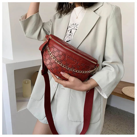 Image of Retro Casual Shoulder Crossbody Women's Bag Large Capacity Korean Fashion Waist Bag Comfortable Wide Shoulder Strap Letter Print-FrenzyAfricanFashion.com