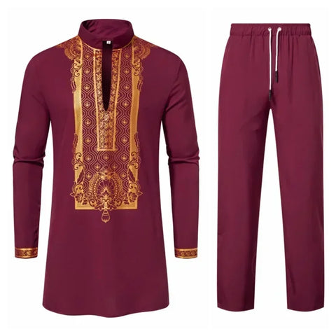 Image of Men's Long Sleeve Shirt Sets Medium Long Clothes-FrenzyAfricanFashion.com