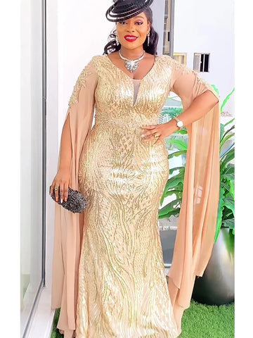 Image of Plus Size African Party Dresses for Women Dashiki Ankara Sequin Wedding Evening Gown Sexy Bodycon Maxi Long Dress Africa Clothes-FrenzyAfricanFashion.com