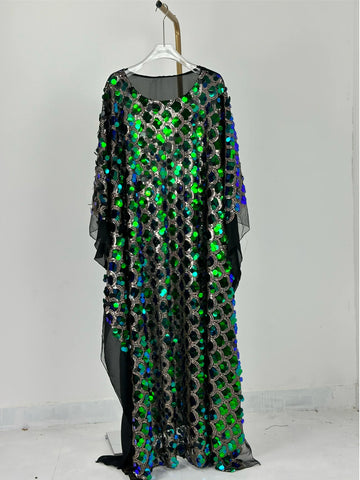 Image of Unique Plus Size African Print Dashiki Dress with Batwing Sleeves and Glitter Sequin Accents for Women-FrenzyAfricanFashion.com