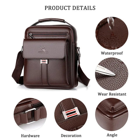 Image of Men's Genuine Leather Crossbody Shoulder Bags High quality Tote Fashion Business Man Messenger Bag Leather Bags fanny pack-FrenzyAfricanFashion.com