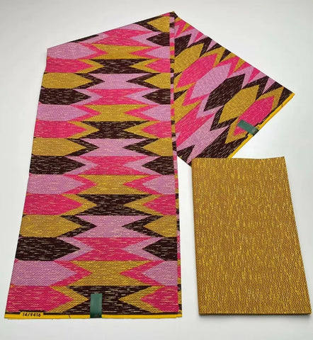 Image of Kente Gold Real Wax Fabric Nigeria Ghana Style Sewing Dress Craft Cotton Fabric 6 Yard (2 + 4)-FrenzyAfricanFashion.com