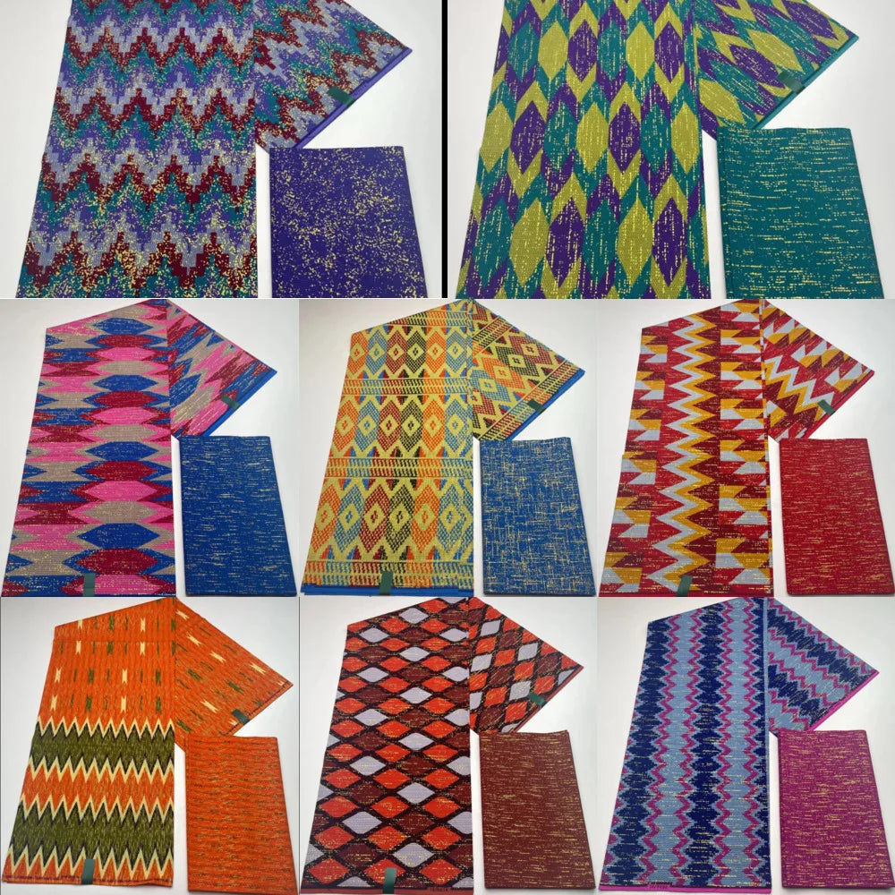 Kente Gold Real Wax Fabric Nigeria Ghana Style Sewing Dress Craft Cotton Fabric 6 Yard (2 + 4)-FrenzyAfricanFashion.com