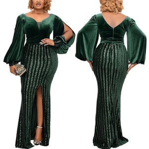 Plus Size Clothing for Women 2021 Autumn African Women Long Sleeve Polyester Long Dress Maxi Dress African Dresses for Women-FrenzyAfricanFashion.com