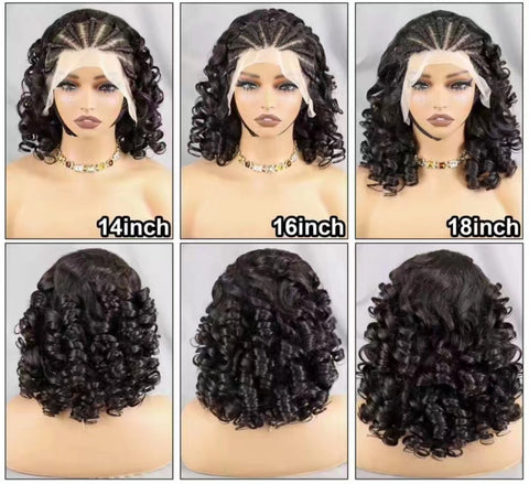 Image of Lace Frontal Wigs Loose Curly Bob Wig Remy Human Hair Natural Cornrow Braided Women hair-FrenzyAfricanFashion.com