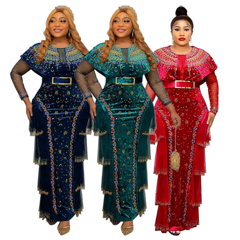 Image of 2022 Bodycon Long Maxi Dress African Dresses for Women Sexy Spring African Women Long Sleeve Plus Size Long Dress-FrenzyAfricanFashion.com