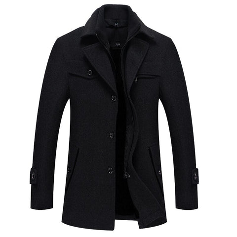 Image of Man Classic Fashion Trench Coat Jackets MaleLong Trench Slim Fit Overcoat Blends Fashion Wool Warm Outerwear Windbreaker-FrenzyAfricanFashion.com