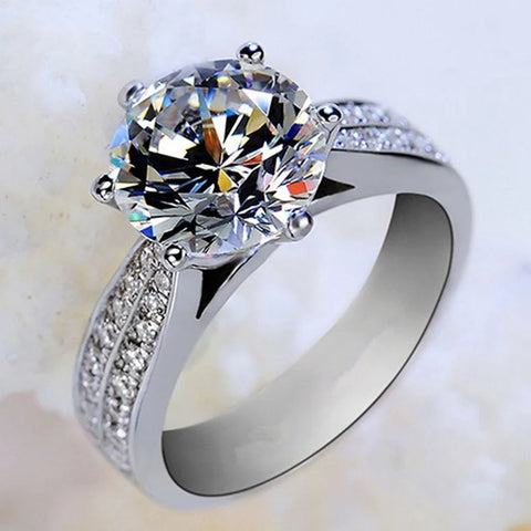 Image of Luxury Designer Six-claw Oversized Zircon Titanium Steel Ring Moissanite Engagement Rings for Women Wedding Party Jewelry anillo-FrenzyAfricanFashion.com