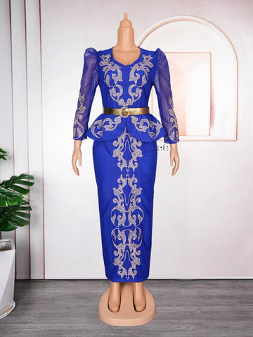 Image of Elegant African Dresses for Women 2024 New Africa Clothing Plus Size Turkey Wedding Party Long Dress Dashiki Ankara Outfits Robe-FrenzyAfricanFashion.com