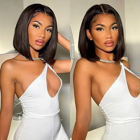 Image of Straight Bob Wig Lace Closure Human Hair-FrenzyAfricanFashion.com