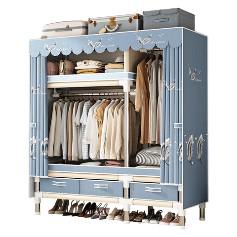 Image of Spacious & Durable Stainless Steel Wardrobe with Dustproof Cover: Ideal Organizer for Bedroom, Dorm, Home-FrenzyAfricanFashion.com