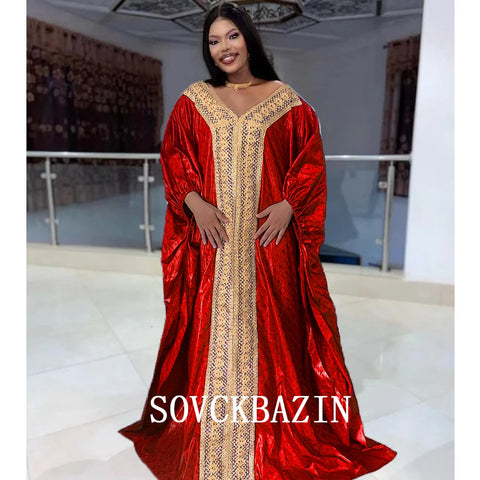 Image of Women Riche Bazin Original Robe Traditional Brocade Embroidery Dress-FrenzyAfricanFashion.com