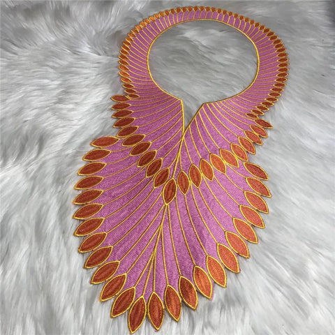 Image of African Embroidery Lace Fabric Collar Neckline Applique-FrenzyAfricanFashion.com