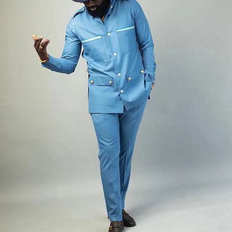 Image of Men Suit Solid Color Button Jacket and Suit Pants 2 Piece Set Wedding-FrenzyAfricanFashion.com