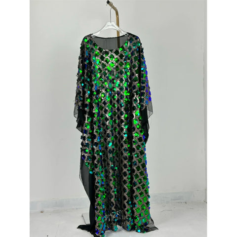 Image of Unique Plus Size African Print Dashiki Dress with Batwing Sleeves and Glitter Sequin Accents for Women-FrenzyAfricanFashion.com