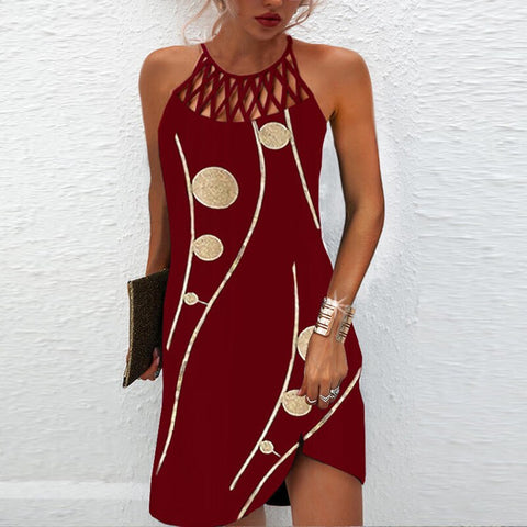 Image of Women Sexy Dress Summer Fashion Hollow Sleeveless Print Beach Mini Dresses-FrenzyAfricanFashion.com