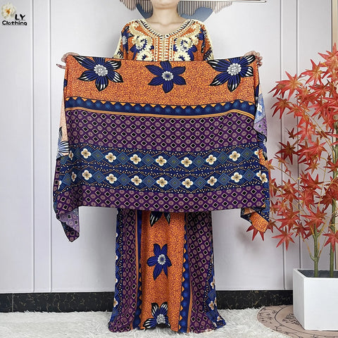 Image of Women Floral Dress African Dashiki Kaftan Short Sleeve Women Casual Hijab Dress-FrenzyAfricanFashion.com