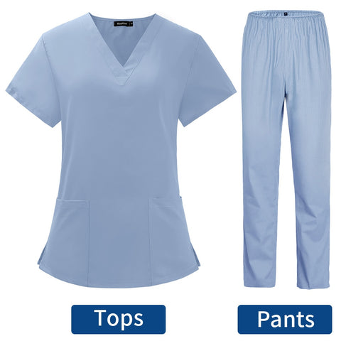 Image of Uniforms Nurse Women Thin and Light Fabric Short Sleeve Medical Clothes Scrubs Nursing Pants Elastic Medical Uniforms for Summer-FrenzyAfricanFashion.com