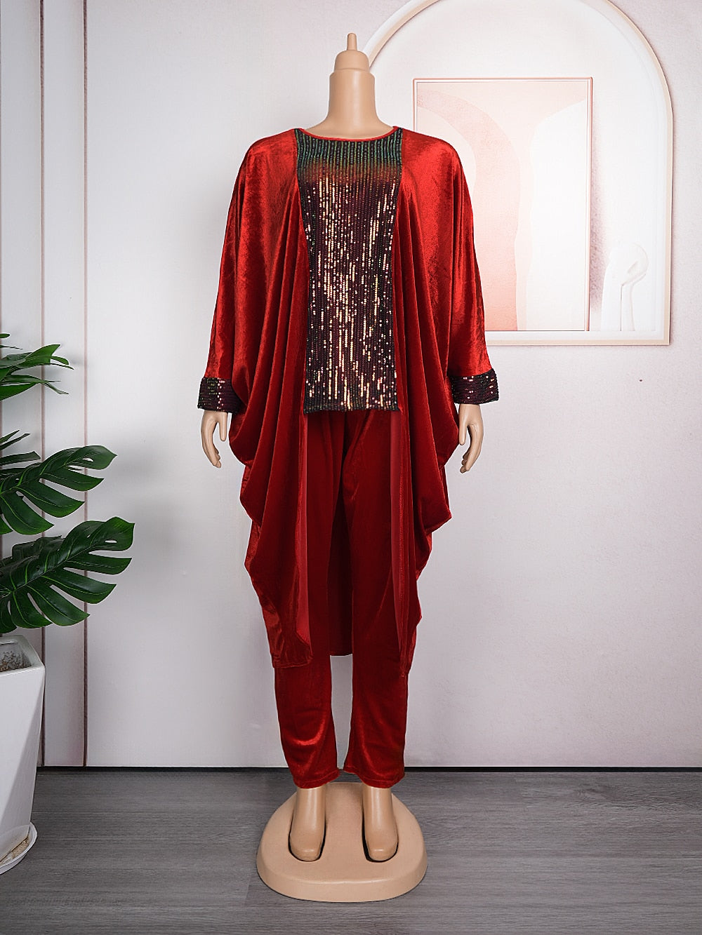 Sequin Dress Women Outfits Autumn Velvet Tops Pants Trousers Suits-FrenzyAfricanFashion.com