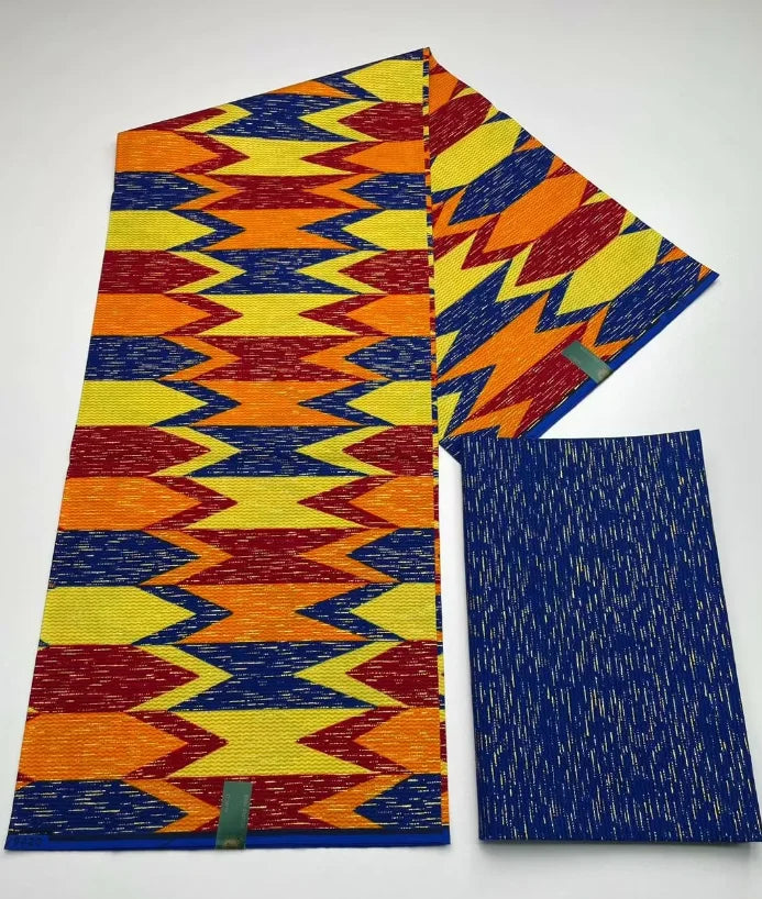 Kente Cotton African Print Wax Fabric 4+2yards Nigeria Ghana Style Sewing Dress Craft DIy-FrenzyAfricanFashion.com