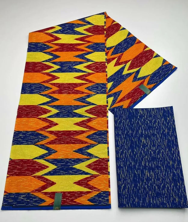 Kente Gold Real Wax Fabric Nigeria Ghana Style Sewing Dress Craft Cotton Fabric 6 Yard (2 + 4)-FrenzyAfricanFashion.com