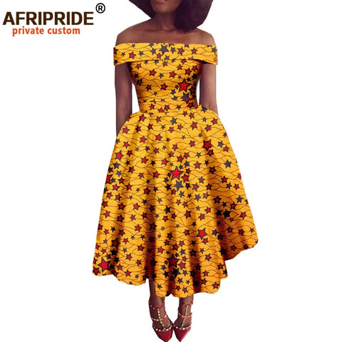 Image of Women Print Off Shoulder Traditional African Clothing Strapless Dress Ankara-FrenzyAfricanFashion.com