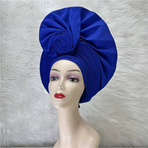 Image of Nigerian gel headgear, with stone bead, already made auto, turban, afro aso ebi gel aso oke, wide brim headgear 7L031502-FrenzyAfricanFashion.com