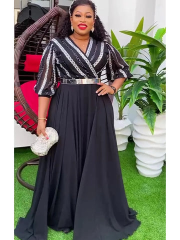 Image of African Dresses for Women Plus Size Lady Africa Clothes Dashiki Ankara Outfits Gown Kaftan Muslim Wedding Party Long Maxi Dress-FrenzyAfricanFashion.com