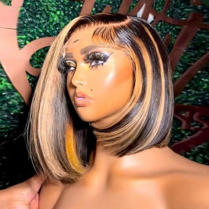 Human Hair Bob Wig Short Bone Straight Bob Wig Lace Front-FrenzyAfricanFashion.com